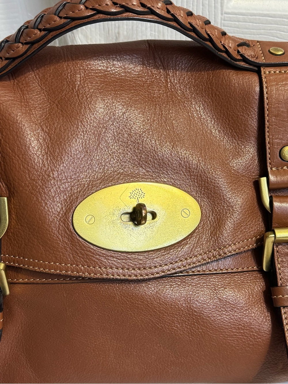 Brown Leather Satchel with Gold Hardware - Picture 5 of 16
